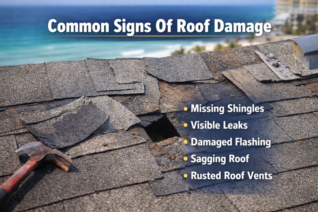 List of Common signs of roof damage, needing roof repair destin fl