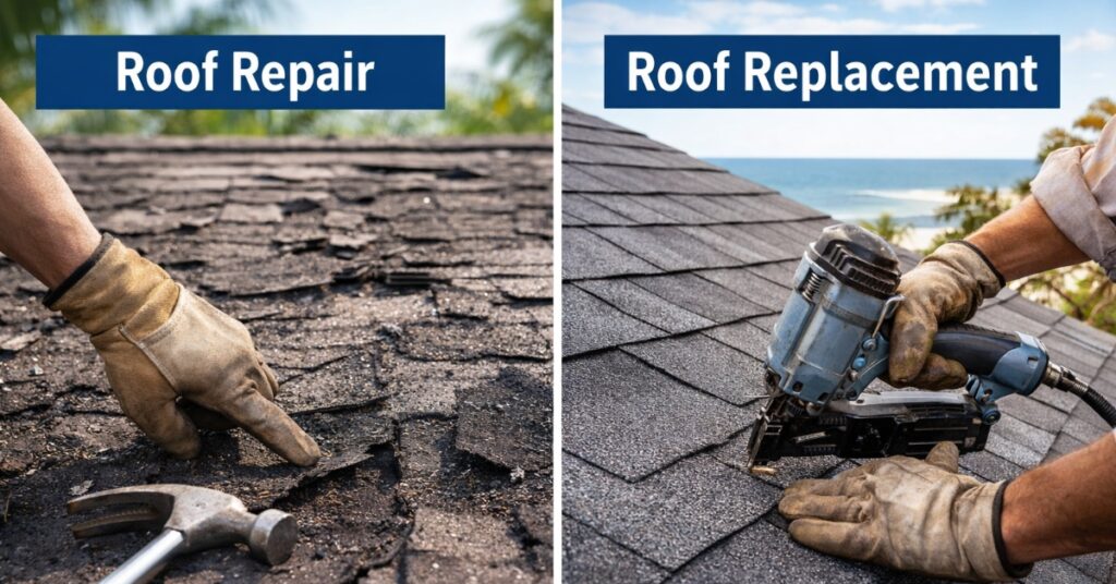 roof repair vs. roof replacement in Florida comparison